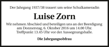 Traueranzeige von Luise Zorn 