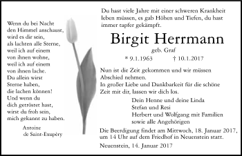 Traueranzeige von Birgit Herrmann 