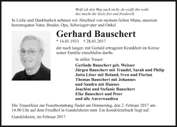 Traueranzeige von Gerhard Bauschert 