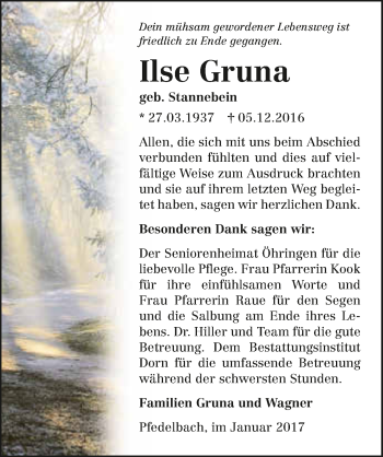 Traueranzeige von Ilse Gruna 