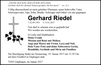 Traueranzeige von Gerhard Riedel 