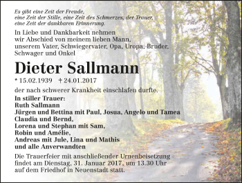 Traueranzeige von Dieter Sallmann 