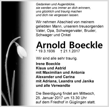 Traueranzeige von Arnold Boeckle 