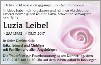 Traueranzeige von Luzia Leibel 