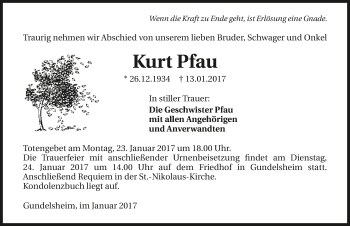 Traueranzeige von Kurt Pfau 