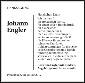 Traueranzeige von Johann Engler 