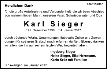 Traueranzeige von Karl Sieger 