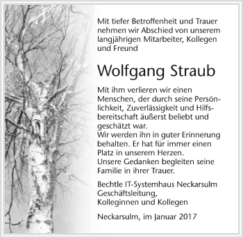 Traueranzeige von Wolfgang Straub 