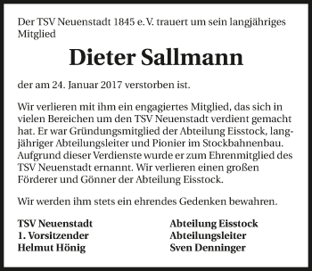 Traueranzeige von Dieter Sallmann 