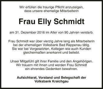 Traueranzeige von Elly Schmidt 