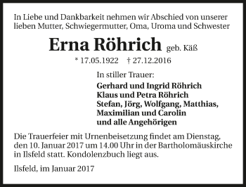 Traueranzeige von Erna Röhrich 