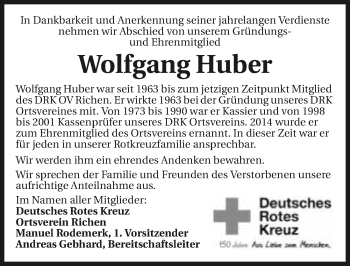 Traueranzeige von Wolfgang Huber 