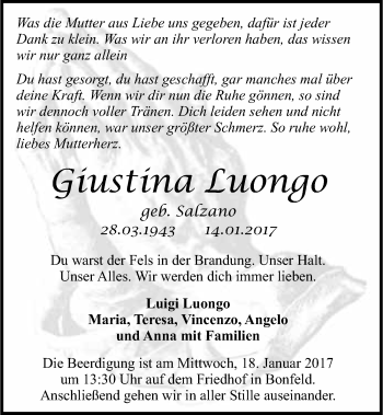 Traueranzeige von Giustina Luongo 