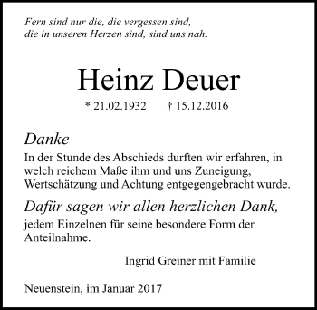 Traueranzeige von Heinz Deuer 