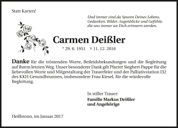 Traueranzeige von Carmen Deißler 