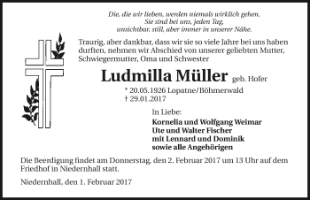 Traueranzeige von Ludmilla Müller 