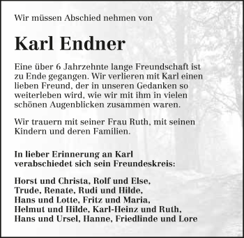 Traueranzeige von Karl Endner 