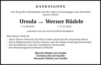 Traueranzeige von Ursula & Werner Rüdele