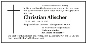 Traueranzeige von Christian Alischer 