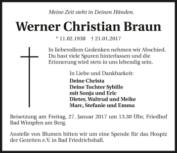 Traueranzeige von Werner Christian Braun 