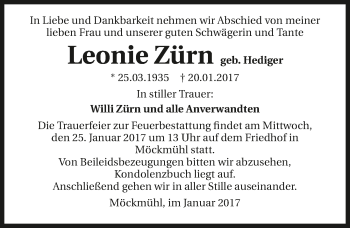 Traueranzeige von Leonie Zürn 