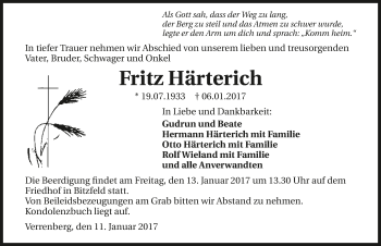 Traueranzeige von Fritz Härterich 