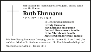 Traueranzeige von Ruth Ehrmann 
