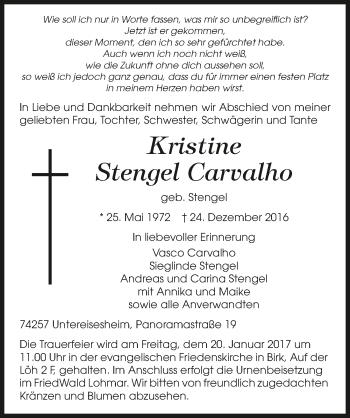 Traueranzeige von Kristine Stengel Carvalho 