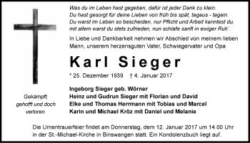 Traueranzeige von Karl Sieger 