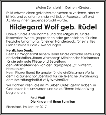 Traueranzeige von Hildegard Wolf 