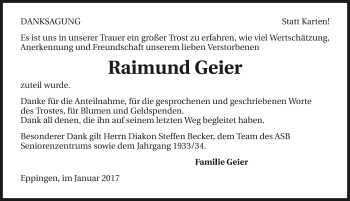 Traueranzeige von Raimund Geier 