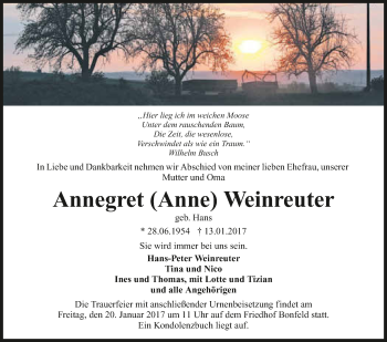 Traueranzeige von Annegret Weinreuter 