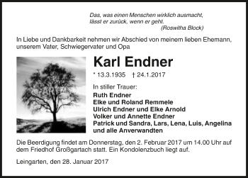 Traueranzeige von Karl Endner 