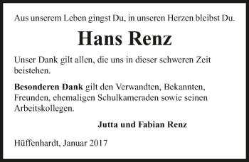 Traueranzeige von Hans Renz 