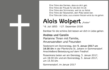 Traueranzeige von Alois Wolpert 