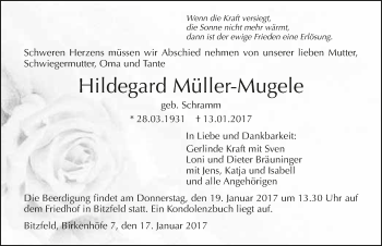 Traueranzeige von Hildegard Müller-Mugele 