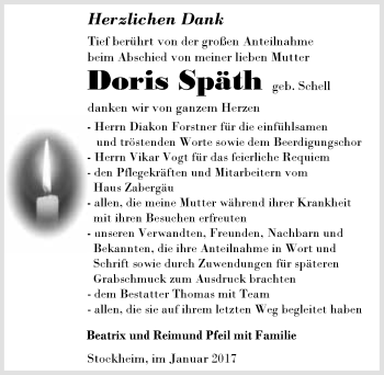 Traueranzeige von Doris Späth 