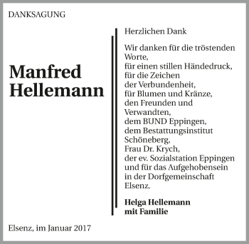 Traueranzeige von Manfred Hellemann 