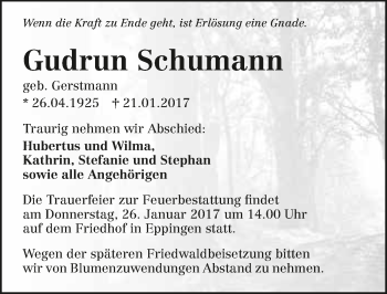 Traueranzeige von Gudrun Schumann 