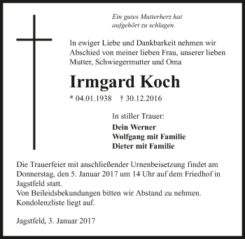Traueranzeige von Irmgard Koch 