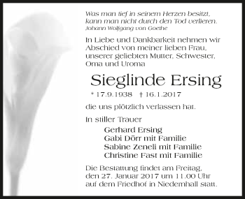 Traueranzeige von Siglinde Ersing 