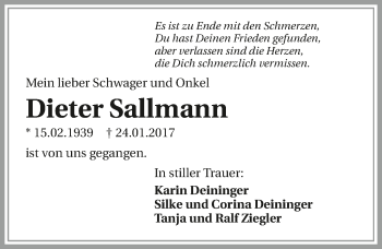 Traueranzeige von Dieter Sallmann 