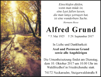 Traueranzeige von Alfred Grund 