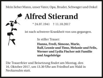 Traueranzeige von Alfred Stierand 