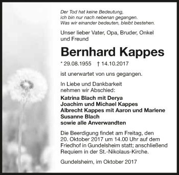 Traueranzeige von Bernhard Kappes 