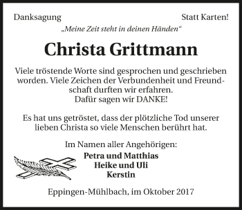 Traueranzeige von Christa Grittmann 