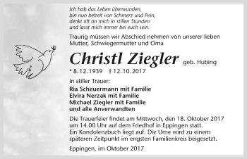 Traueranzeige von Christl Ziegler 