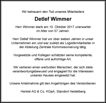 Traueranzeige von Detlef Wimmer 