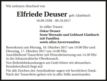 Traueranzeige von Elfriede Deuser 