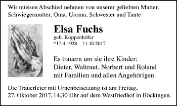 Traueranzeige von Elsa Fuchs 